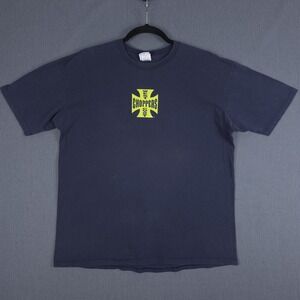 West Coast Choppers Shirt Mens 2XL Faded Blue‎ Short Sleeve Iron Cross 2002 Y2K